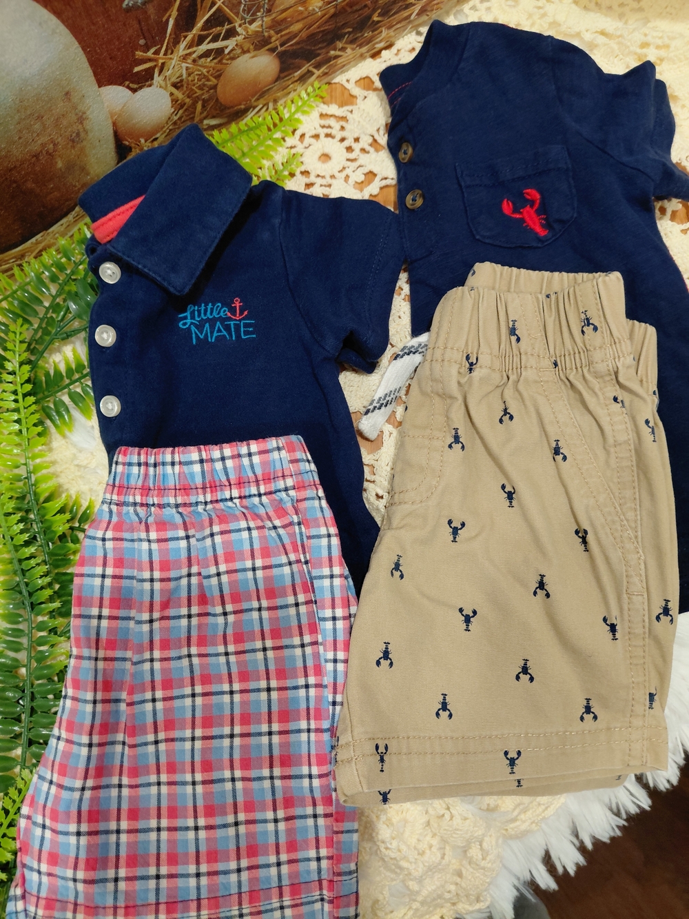 Little Mate Navy & Khaki Kids Matching Set — Polo with Plaid and Khaki Shorts